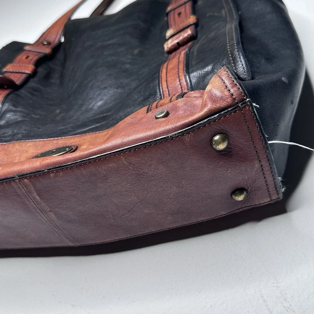 Fossil Long Live Vintage Leather Tote, Blk/Brown Leather‎